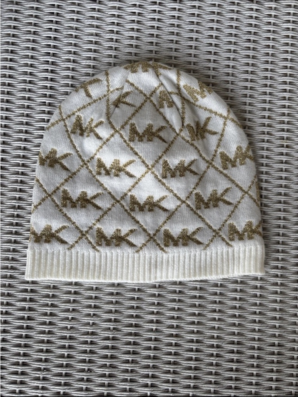 Michaels White Beanie with Gold Logo Pattern - Kids